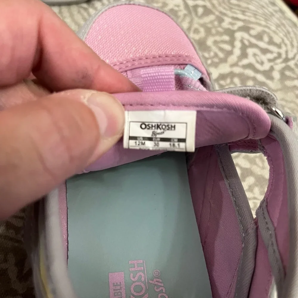 OshKosh Bgosh Girls Pink Grey Glitter Washable Water Shoes Sneakers Size 12M